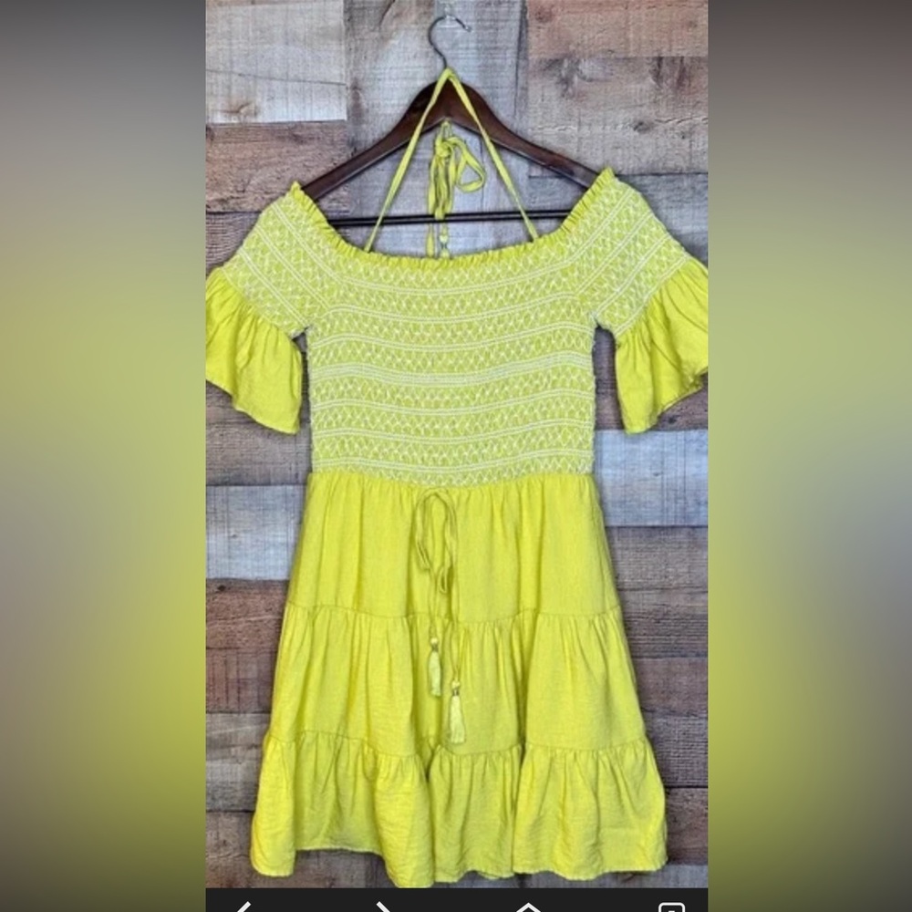 Lost and Wander chartreuse Off-Shoulder Dress